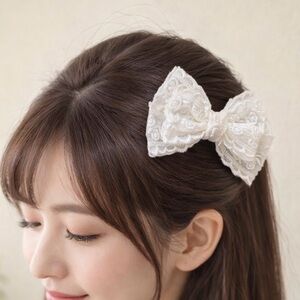 White Lace Hair Bow Clip , Handmade and NWOT